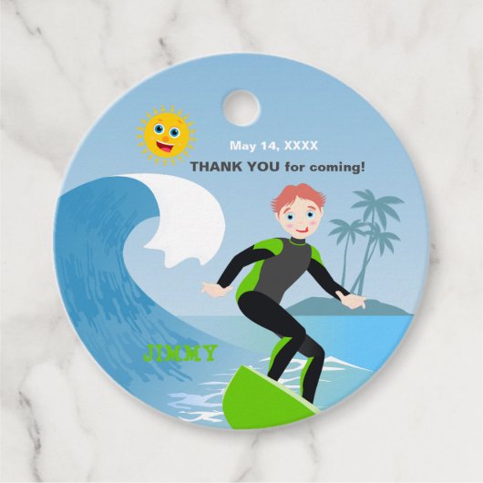 Surf's up boy Verjaardagsfeestje Bedankjes Labels (Voorkant)