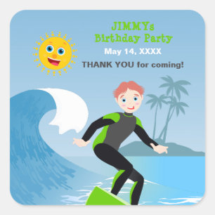 Surf's up boy Verjaardagsfeestje Vierkante Sticker