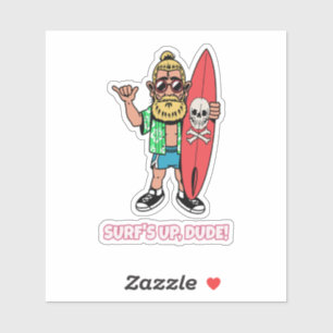 Surf's Up Dude Baardige Cartoon Surfer Sticker