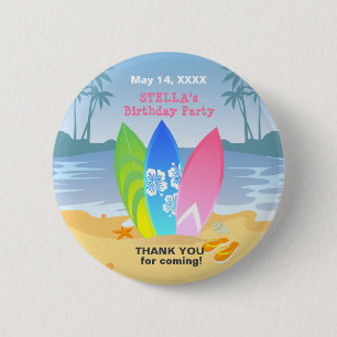 Surf's up Girly Verjaardagsfeestje Ronde Button 5,7 Cm