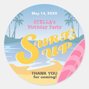Surf's up Girly Verjaardagsfeestje Ronde Sticker