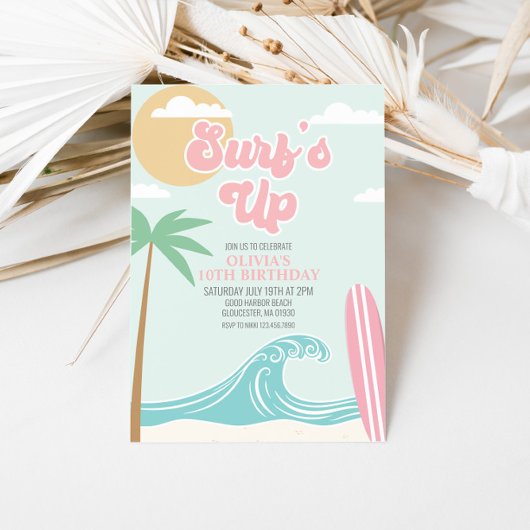 Surfs Up Pink Beach Invitation d'anniversaire