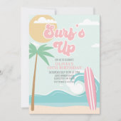 Surfs Up Pink Beach Invitation d'anniversaire (Devant)