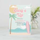 Surfs Up Pink Beach Invitation d'anniversaire (Debout devant)