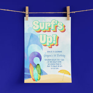 Surfs Up Retro Strand Eerste Verjaardag Kaart