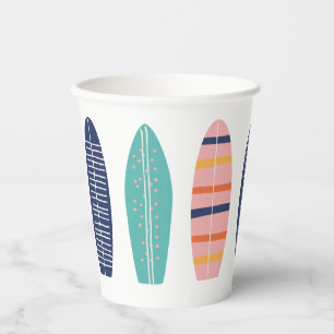 Surfs Up Retro Strand Meisje Surfplank Papieren Bekers