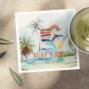 Surf's Up Retro Zomer Surfen Verjaardag Servet