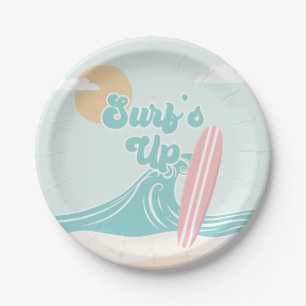 Surfs Up Roze Strand Verjaardag Papieren Borden Bordje