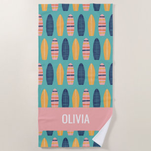 Surfs Up Roze Surfboards en bloemen Strandlaken