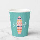 Surfs Up Roze surfplank en golven Verjaardagsfeest Papieren Bekers (Voorkant)
