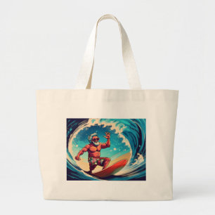 Surf's Up, Santa: Tropical Wave Rider Vibes Grote Tote Bag