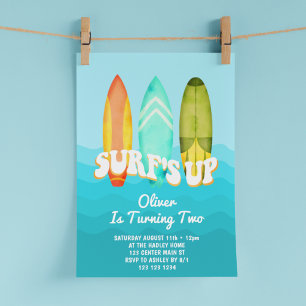Surfs Up Surfboard Kids 2e Verjaardag Kaart