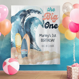 Surf's Up The Big One Beach Baby 1e Verjaardag Wandkleed