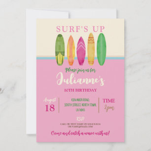 Surf's Up! Vang een golf Surf Blauwe Strand Meisje Kaart