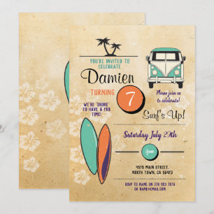 Surft omhoog! Surfaamse Birthday Party nodigt stra Kaart