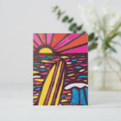 Surft op Folk Art Seascape Surfer Abstract Briefkaart (Staand voorkant)