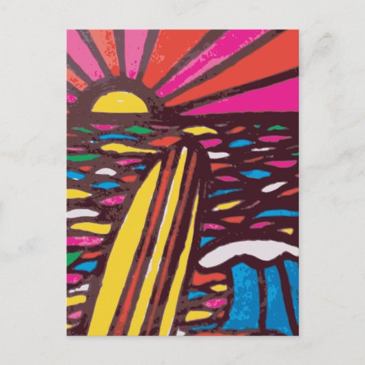 Surft op Folk Art Seascape Surfer Abstract Briefkaart (Voorkant)