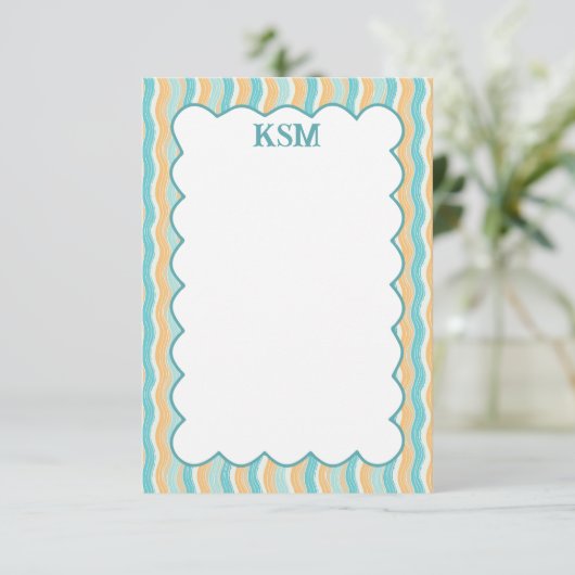 Surft op gepersonaliseerd monogram briefpapier bedankkaart (Staand voorkant)