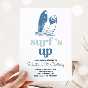 Surft up Modern Surfboard Beach Birthday Party Kaart