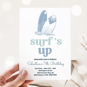 Surft up Modern Surfboard Beach Birthday Party Kaart