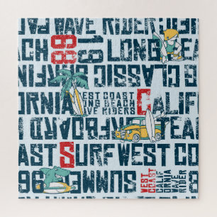 Surfteam van Californië: Grunge naadloos patroon. Legpuzzel