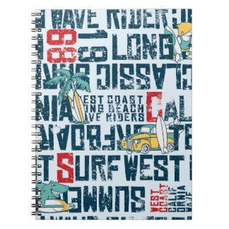 Surfteam van Californië: Grunge naadloos patroon. Notitieboek