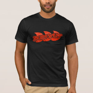 Surften omhoog rood de tonenlogo van het man op t-shirt