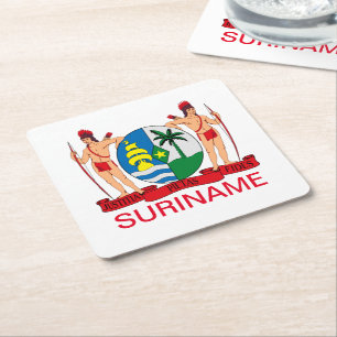 Surinaamse wapenschild vierkante kartonnen onderzetter