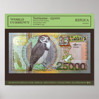 Suriname 25.000 Gulden bankbiljetten replica 10x8  Poster