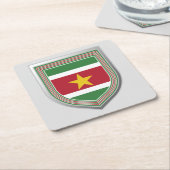 Suriname Flag Shield Vierkante Kartonnen Onderzetter (Schuin)