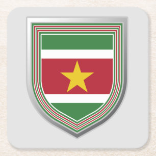 Suriname Flag Shield Vierkante Kartonnen Onderzetter