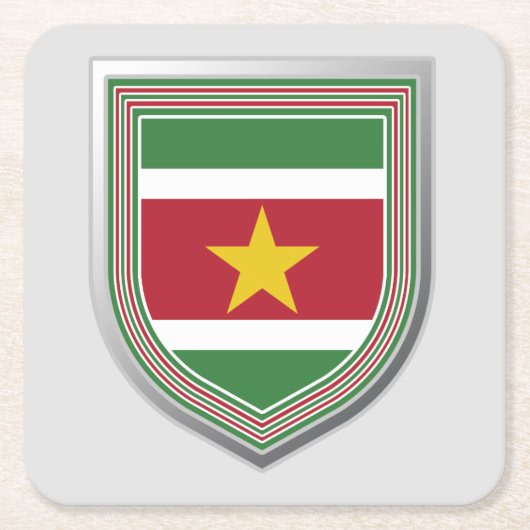 Suriname Flag Shield Vierkante Kartonnen Onderzetter (Voorkant)