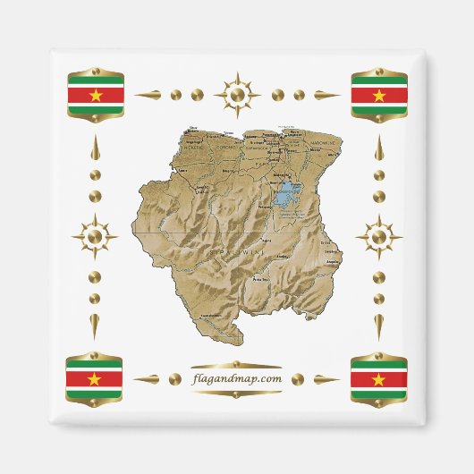 Suriname Map + Vlaggen Magnet Magneet (Voorkant)