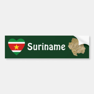 Suriname Vlag Hart + Landkaart Bumpersticker
