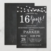Surprise16th Birthday Invitation Chalkboard Kaart (Voorkant / Achterkant)