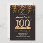 Surprise 100e anniversaire Invitation Black and Go (Devant)