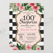 Surprise 100e anniversaire Invitation Femmes Flora (Devant / Derrière)