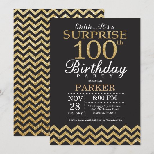 Surprise 100e anniversaire Invitation Parties scin (Devant / Derrière)
