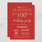 Surprise 100e anniversaire Invitation Rouge et or (Devant / Derrière)