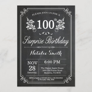 Surprise 100e anniversaire Invitation tableau de b