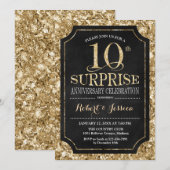 Surprise 10th Wedding Jubileum - Zwart Goud Kaart (Voorkant / Achterkant)