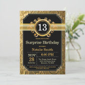 Surprise 13e anniversaire Invitation Black and Gol (Debout devant)