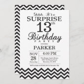 Surprise 13e anniversaire Invitation Black Chevron (Devant / Derrière)