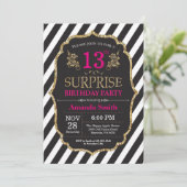 Surprise 13e anniversaire Invitation Pink Black Go (Debout devant)