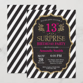 Surprise 13e anniversaire Invitation Pink Black Go (Devant / Derrière)