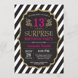 Surprise 13e anniversaire Invitation Pink Black Go