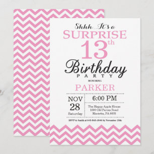 Surprise 13e anniversaire Invitation Pink Chevron