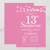 Surprise 13e anniversaire Invitation rose (Devant / Derrière)