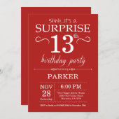 Surprise 13e anniversaire Invitation Rouge (Devant / Derrière)