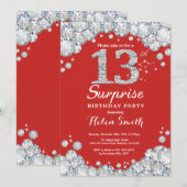 Surprise 13e anniversaire Invitation Silver Diamon (Devant / Derrière)